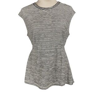 Max Studio Womens Top Size Small Striped Back-Tie Relaxed Cap Sleeve Black White